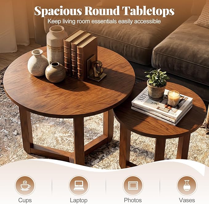 Giantex Round Nesting Coffee Table Set of 2, Wood Nesting End Tables