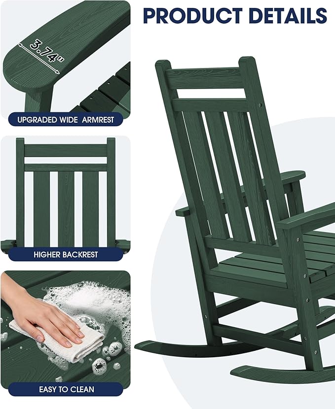 KINGYES Oversized Outdoor Rocking Chair Set of 2, All-Weather Patio Rocking