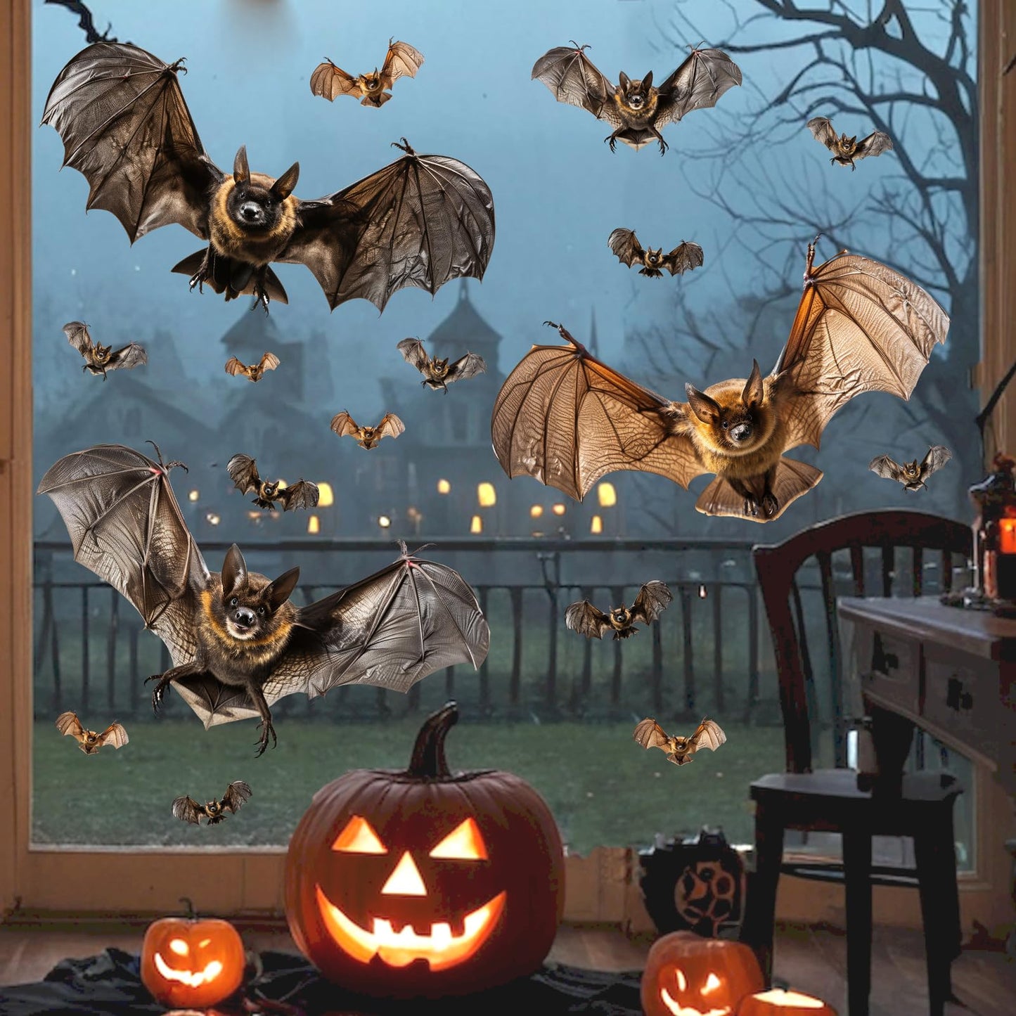 Halloween Window Decorations Clings Decor Large Bats Decals Removable Halloween Glass Stickers Indoor Spooky Bats Clings Double-Sided Scary Static Cling for Holiday Party Outdoor Decoration Supplies