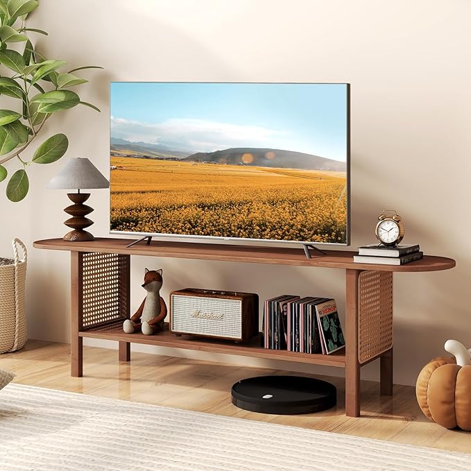 HollyHOME Bamboo TV Stand with Storage