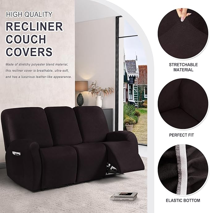 ANARACHON Leather Look Recliner Couch Cover, 8-Pieces Stretch Recliner Sofa