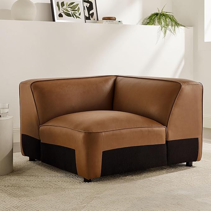Modway Auren Vegan Leather Corner Modular Chair in Coffee