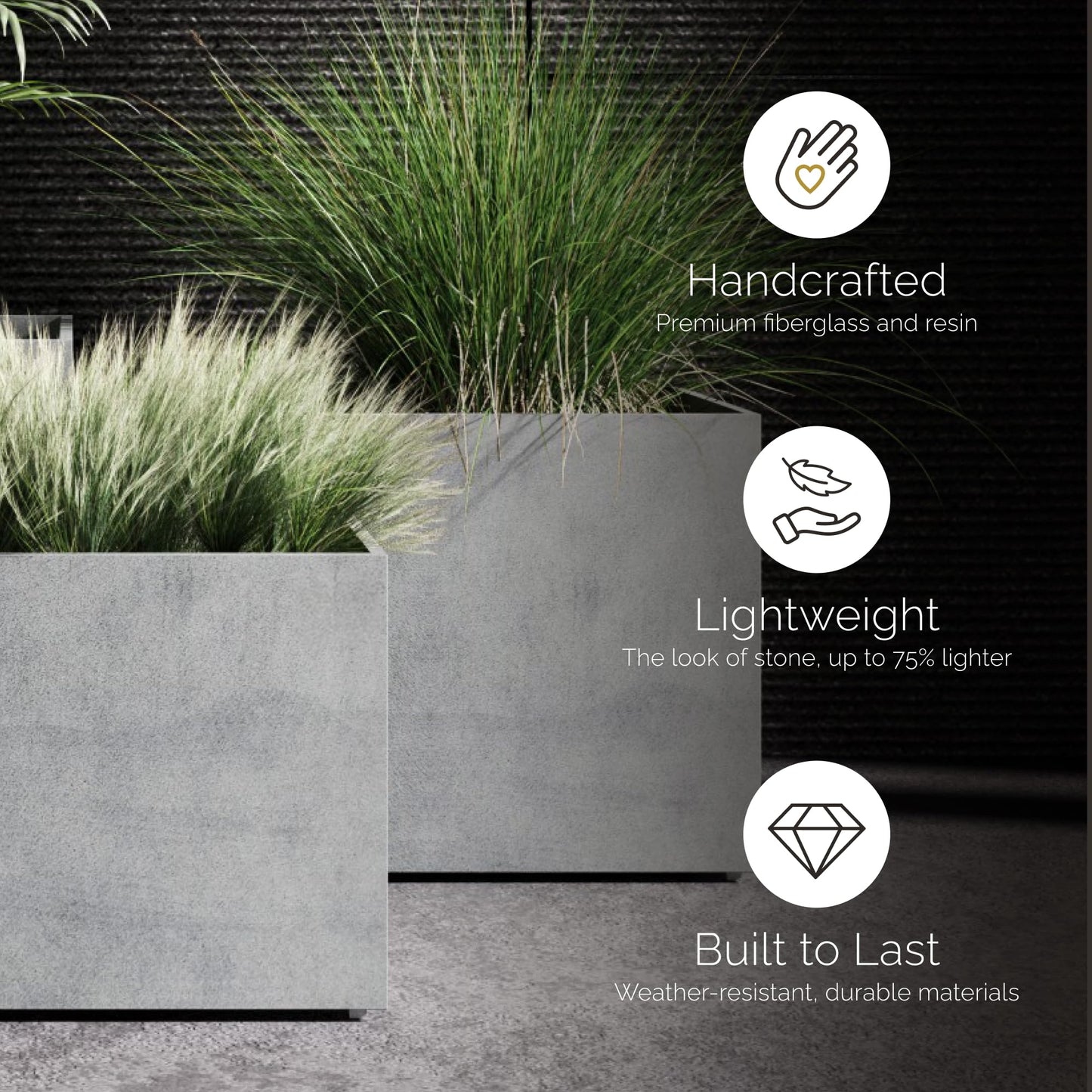 COSAPOTS Reglito Cube Fiberglass Planter – Lightweight Indoor/Outdoor Plant Pot, Frost & Weather Resistant, Handmade Modern Decorative Planter – 23.6" X 23.6" X 24.2" – Brown Stone
