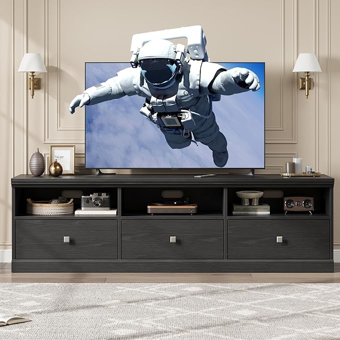 IDEALHOUSE 70in TV Stand for TVs up to 80", Mid Century Modern Entertainment