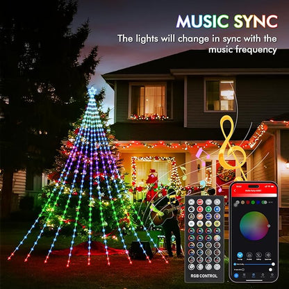 Outdoor Halloween Decorations 23FT RGB Color Changing Hanging Waterfall String Lights with Star, APP Remote Control, DIY Multi-Color Lightshow, Music Sync, Xmas Halloween Decor