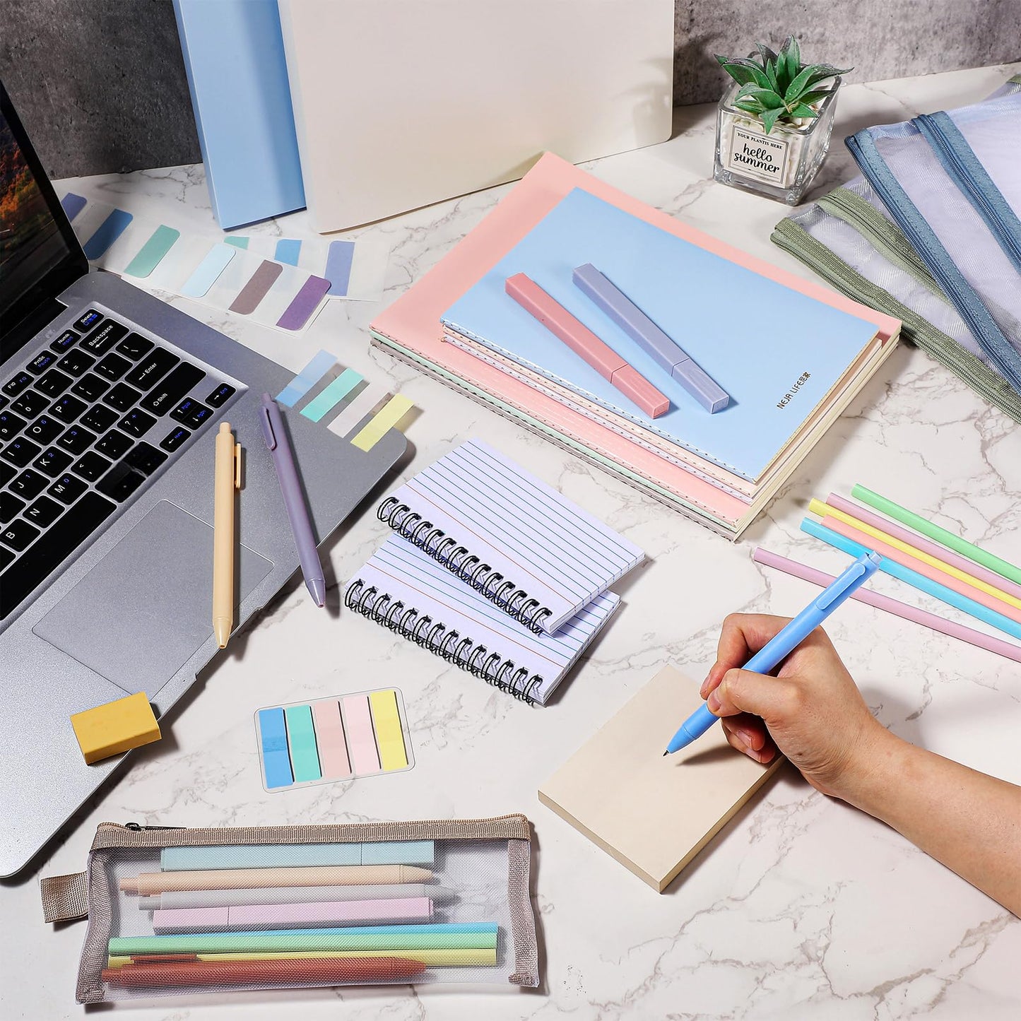 Colarr 54 Pcs Cute Notebook Stationery Set for Women, Bible Study Supplies, 6 Lined Notebooks, 36 Pens, Sticky Notes & Tabs, Bags & Folders for Work Journal Study College Office Supply(Morandi)