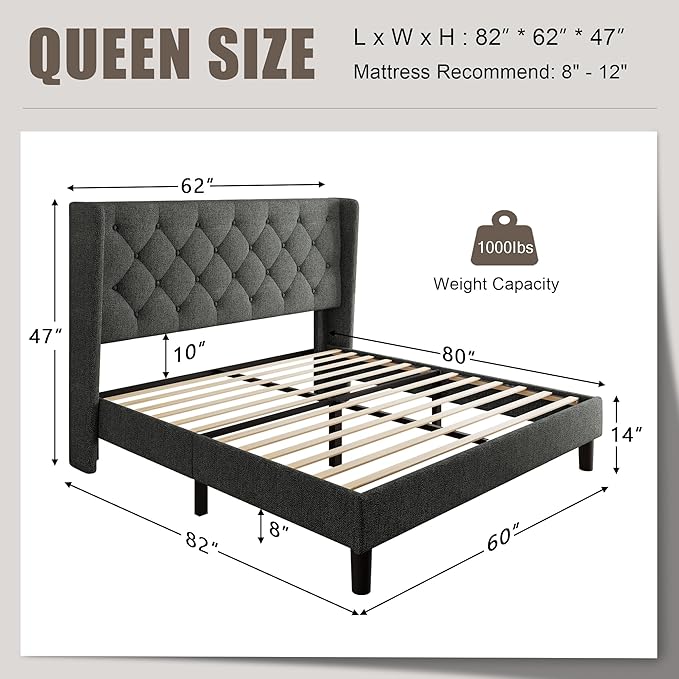 Einhomn Queen Size Platform Bed Frame