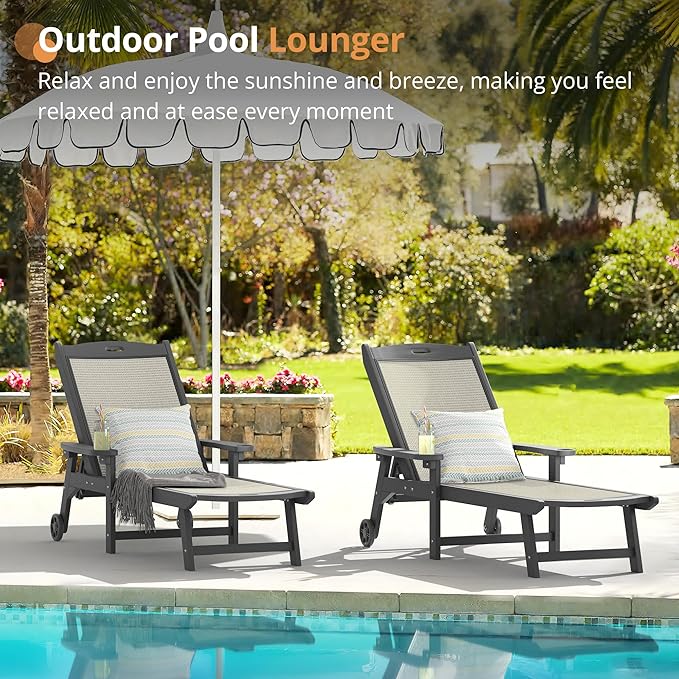 LUE BONA Chaise Lounge Chair Outdoor Set of 2, HDPS and HDPE Wicker Material