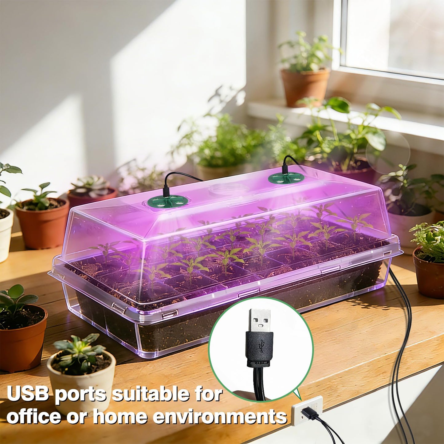 Niuyhe 5 Pack Humidity Dome for 1020 Tray with Grow Light, 21.25"×11.02" Propagation Seed Cloning Lid Adjustable Vented for 10 X 20 Inch Plant Seed Starter Pots