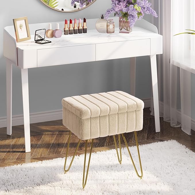 Greenstell Vanity Stool Chair Faux Fur