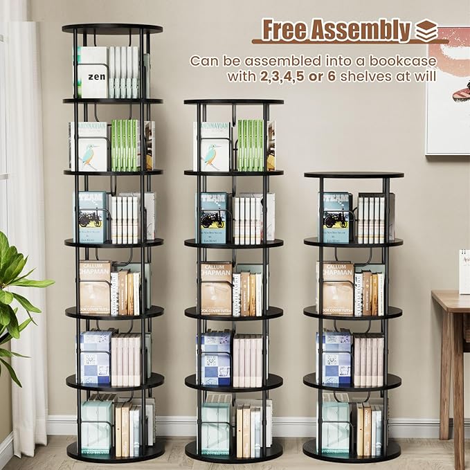 ALLSTAND 6 Tier Rotating Bookshelf, 360 ° Display Stackable Spinning Bookshelf