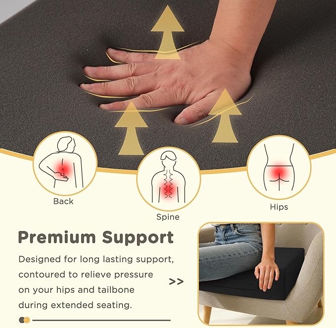 Recliner Cushions for Elderly 20x20x4 Inch Thick Large Recliner Seat Cushion with a Handle Square Non Slip Chair Pads with Washable Cover for Couch Armchair Chairs Black
