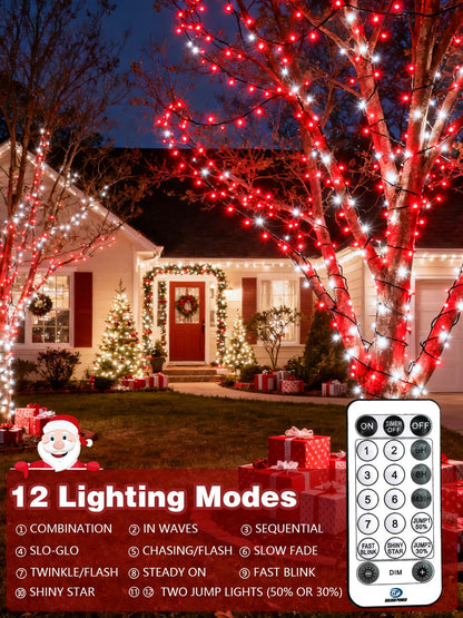 Voice Controlled Christmas Lights with Remote, 99 FT 300 LED String Lights Indoor Outdoor with 12 Modes 3 Timers, Dimmable Twinkle Light Plug in Waterproof for Xmas Tree Party Decor, Red and White