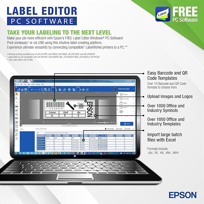 LABELWORKS Epson LW-Z5000PX Industrial Label Maker - Complete Printer Kit with Accessories, PX 147' Bulk Label Rolls, Desktop Printer
