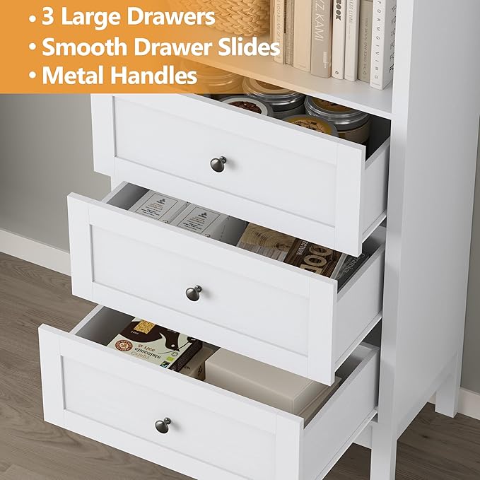 Bookshelf with Drawers, Floor Standing Display Storage Cabinet