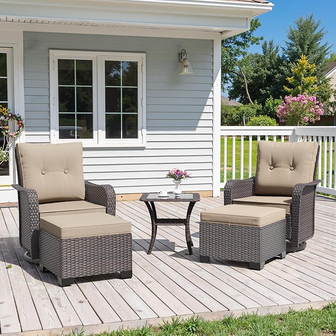ALAULM 5-Piece Outdoor Swivel Rocking Chair Set