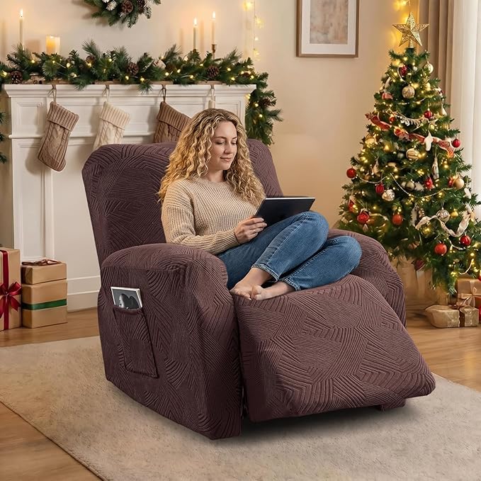 Recliner Chair Covers, 4-Piece Stretch Geometric Strokes Jacquard Reclining