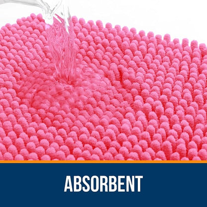 OLANLY Bathroom Rugs 30x18, Extra Soft Absorbent Chenille Bath Rugs, Rubber Backing Quick Dry, Machine Washable Bath Mats for Bathroom Floor, Tub and Shower, Home Decor Accessories, Hot Pink