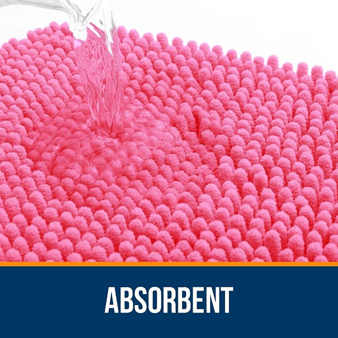 OLANLY Bathroom Runner Rugs 44x24, Soft Absorbent Chenille Bath Rugs, Rubber Backing Quick Dry, Machine Washable Long Bath Mats for Bathroom Floor, Tub and Shower, Home Decor Accessories, Hot Pink