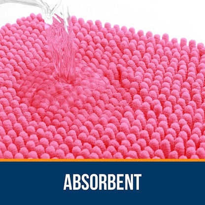 OLANLY Bathroom Rugs 34x21, Extra Soft Absorbent Chenille Bath Rugs, Rubber Backing Quick Dry, Machine Washable Bath Mats for Bathroom Floor, Tub and Shower, Home Decor Accessories, Hot Pink