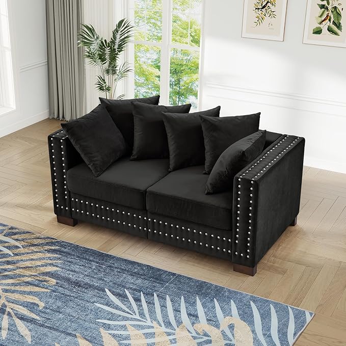 60.5"W Loveseat Sofa, Velvet Mid Century Modern Couch