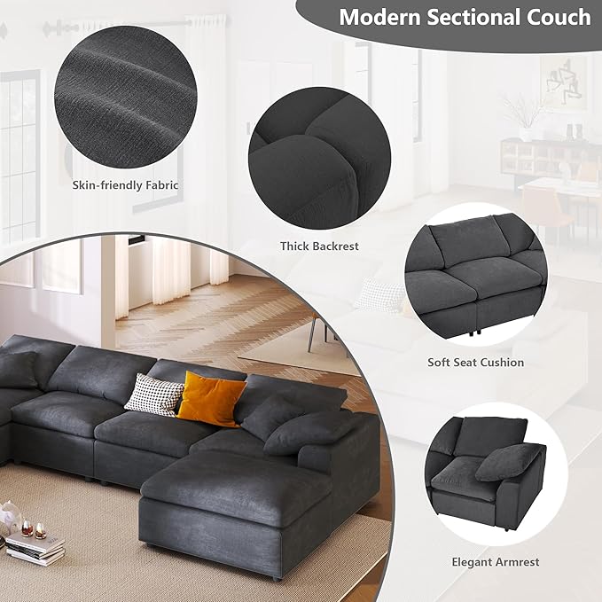 Oversized Modular Sectional Sofa Couch, Large 7 Seater Corner Sofa Modern U
