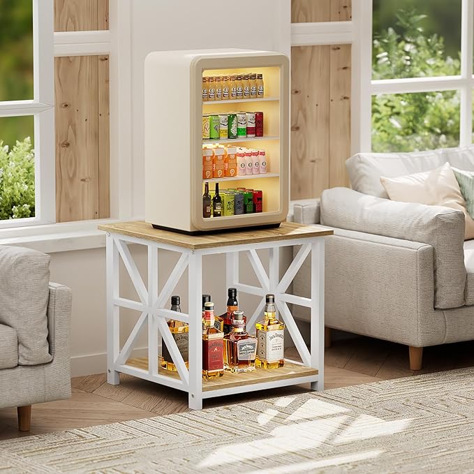 GreenForest End Table with 2-Tier Storage Shelf, 24 inch Large Side Table