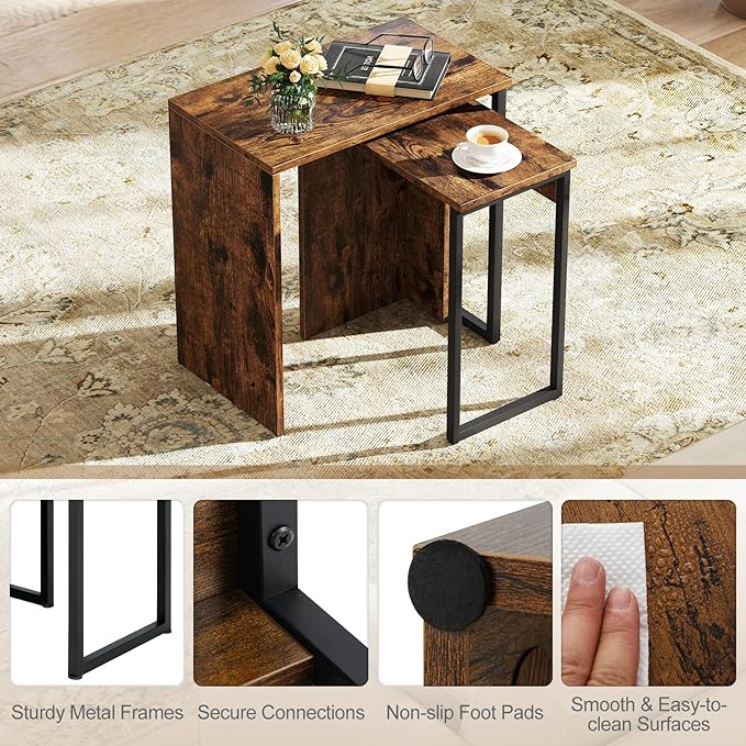 Giantex Nesting Coffee Table Set of 2, Rectangular Stackable Side Tables
