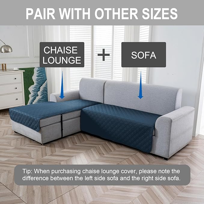 Genina L Shape Couch Cover, Sectional Couch Chaise Covers, Waterproof Washable