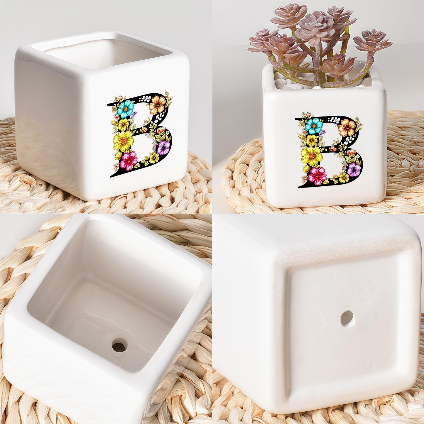 BJDAMAI Succulent Planter Flower Plant Pot Small, Girls Stuff Decor Item Accessories Things Merchandise Gift Essentials Aesthetic (Letter B)