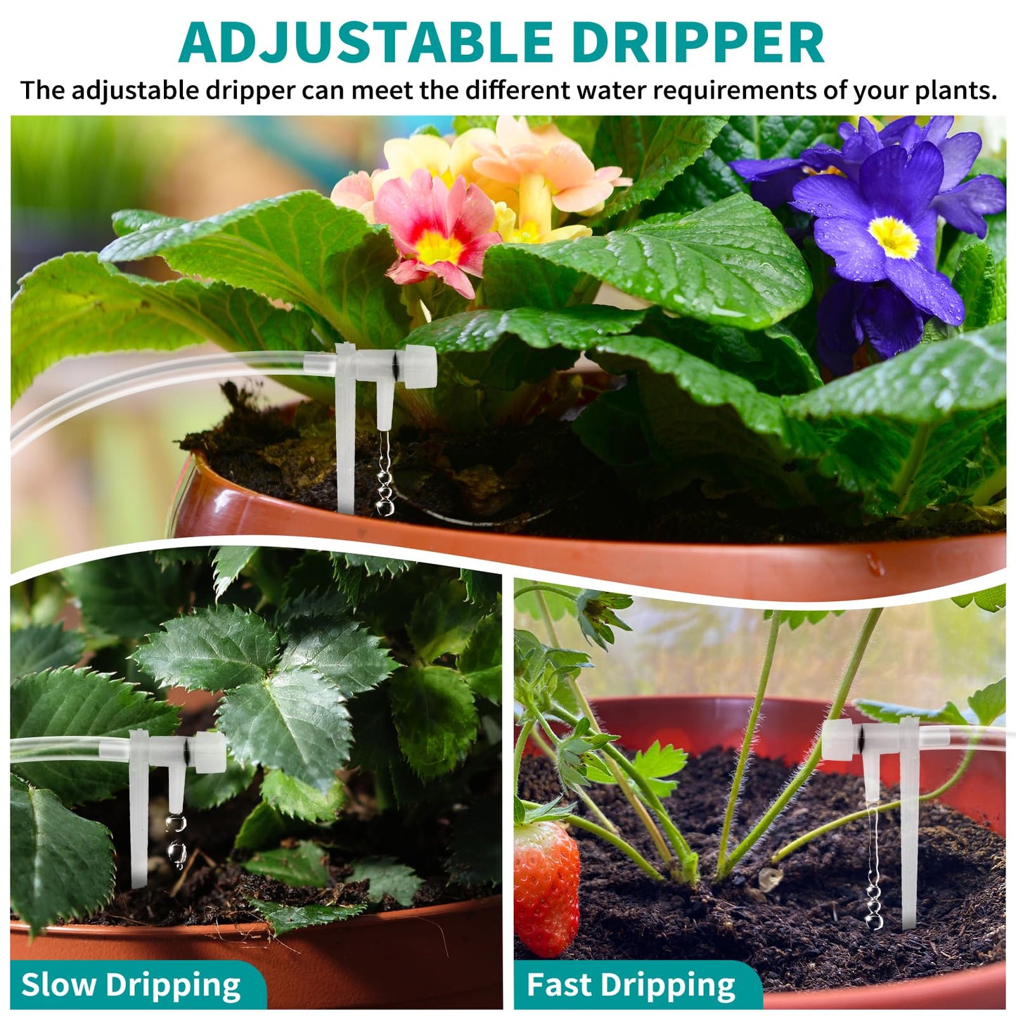 Automatic Watering System for 15 Potted Plants, Automatic DripIrrigation Kit with Adjustable Water Flow, Programmable Water Timer with Dual Power Supply, for Balcony/Garden/Greenhouse Plants