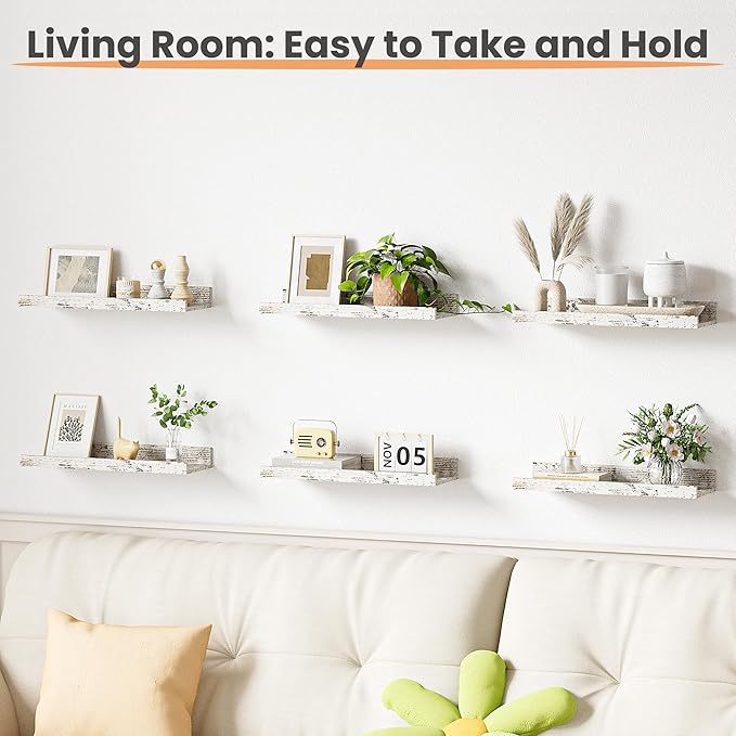 upsimples Floating Shelves for Wall, Wall Shelves for Decor Storage Set of 6