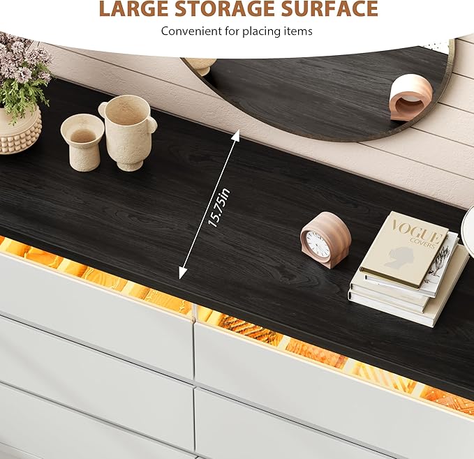 Jocoevol Modern LED 6 Drawer Dresser