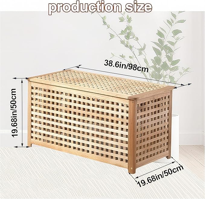 Solid Wood Entryway Bench with Storage, Large storage chest with Removable Bag
