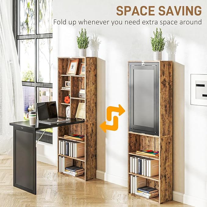 HOMCOM Foldable Convertible Writing Table, Wall Mounted Space-Saving Computer