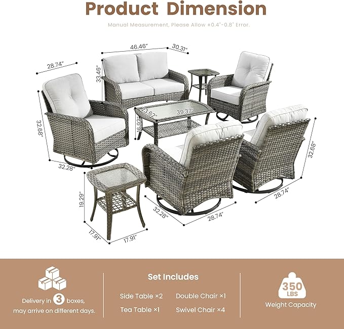 8 Pieces Outdoor Patio Furniture Sets, High Back Swivel Rocker Chairs Loveseat