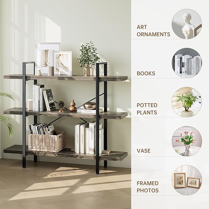 OtterOasis Heavy Duty 3-Tier Industrial Bookcase, 120lbs Shelf Capacity
