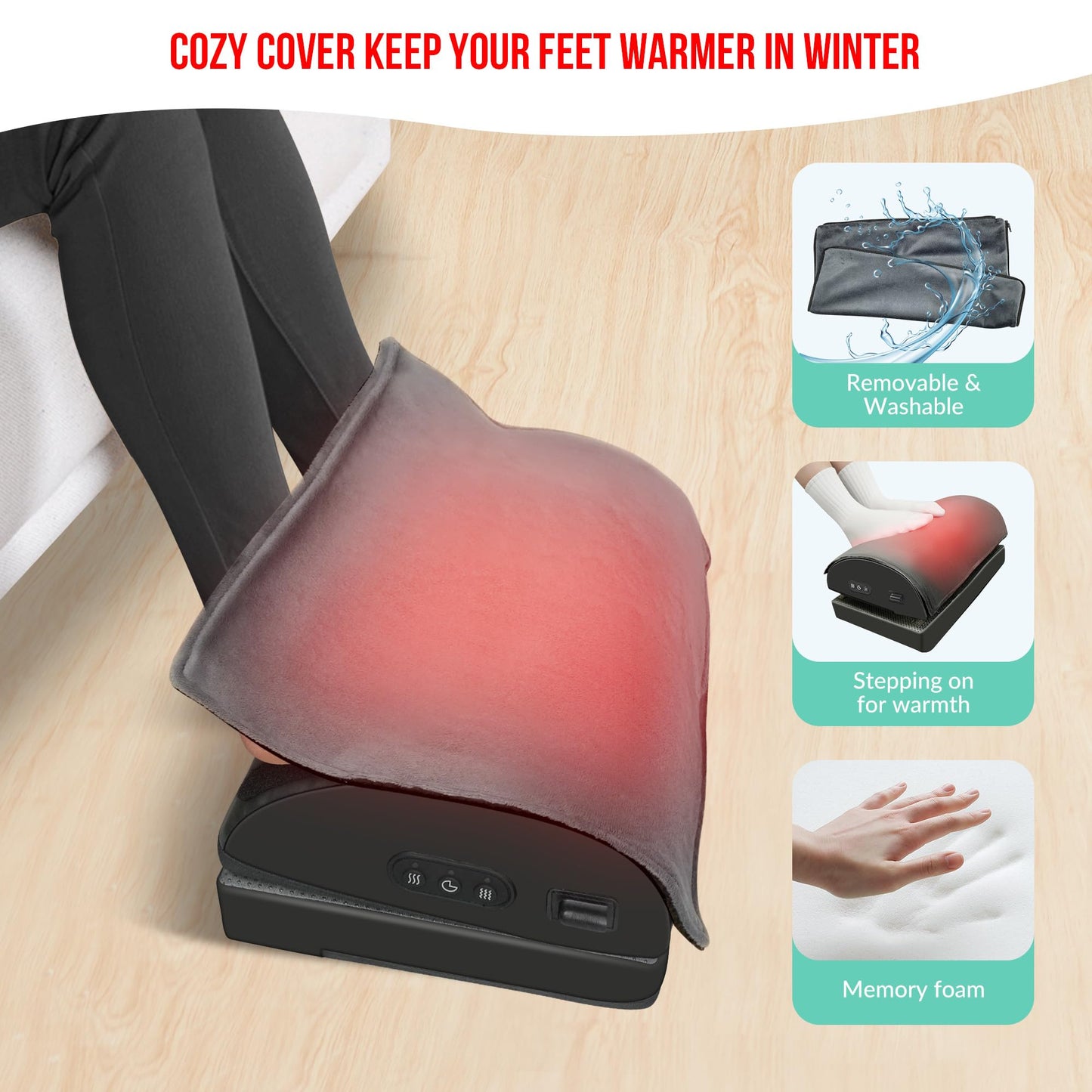 Snailax Foot Rest Under Desk at Work, Heated Under Desk Foot Stool with Double Layer Adjustable Height, Feet Warmer with Vibration Massage, Ergonomic Gaming Home Footstool for Lumbar Back Knee Pain