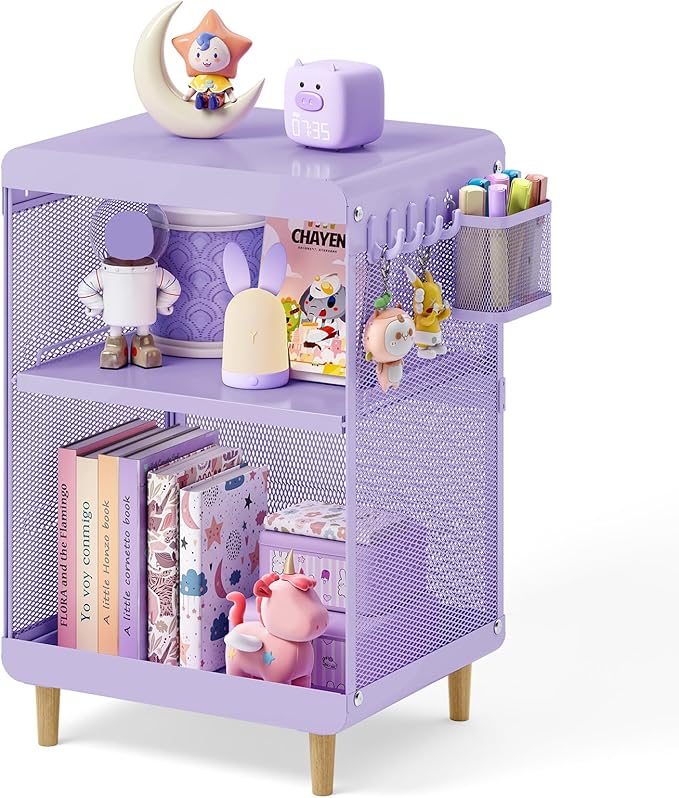 SYKIARIOL Kids Nightstand for Girls, Metal Bedside Table