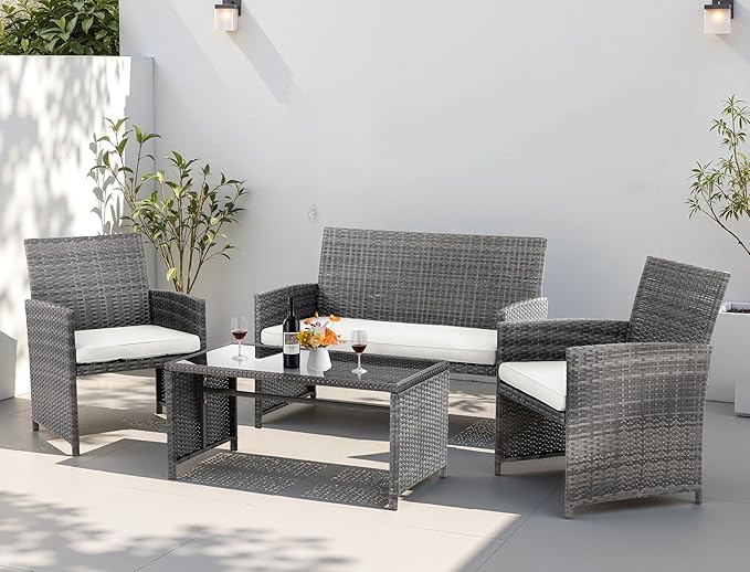 4 Piece Patio Ratten Set Outdoor Furniture Set Wicker Conversation Set