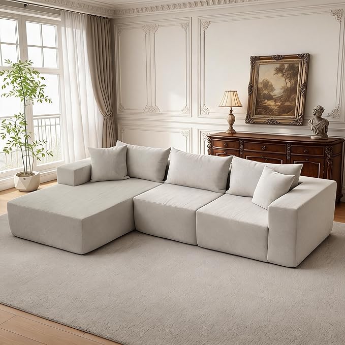 Corduroy Modular L Shape Sofa, Cloud Feel Compressed Sectional Couch