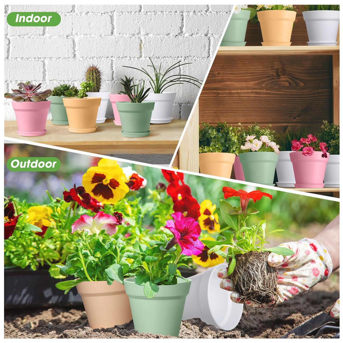Mumufy 54 Pack 4 Inch Plant Pots Bulk Small Planter with Drainage Hole and Saucer Small Plastic Pots for Flowers Succulent Cactus and All House Indoor(Colorful)