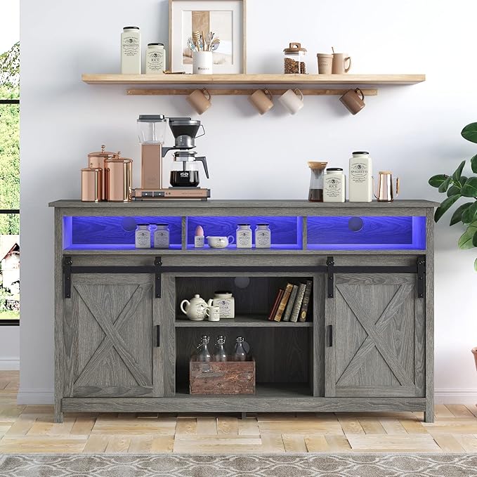 LED Farmhouse TV Stand for 65 inch TVs, Rustic Entertainment Center TV Cabinet