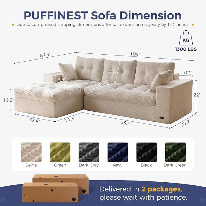 MAXYOYO 104" L Shaped Modular Sectional Sofa