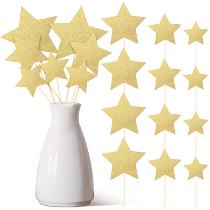 42 Pcs Gold Star Centerpieces Sticks Twinkle Glitter Star Table Flower Centerpiece Sticks Golden Cake Toppers for Graduation Back to School Wedding Engagement Bridal Baby Shower Party Decorations
