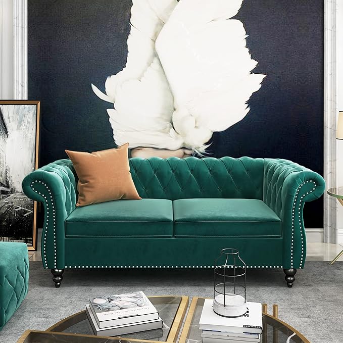 2 Piece Living Room Set, Velvet Chesterfield Sofa Loveseat Couch Chair