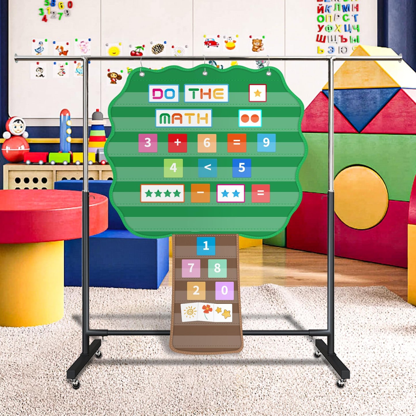 Tree Pocket Chart for Classroom, 42"x 28 ¾" Large Hanging Pocket Charts for Kids, Back to School Supplies for Teacher, Pocket Charts with 11 Sentence Strips Holder (Green)