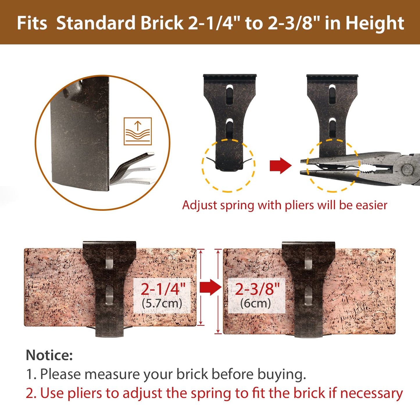 Booda Brand Brick Hook Clips (12 PCS) for Hanging Outdoors, Brick Hangers Fit Standard Size Brick 2-1/4" to 2-3/8" in Height, Heavy-Duty Brick Siding Clips Wall Hangers for Hanging No Drill and Nails