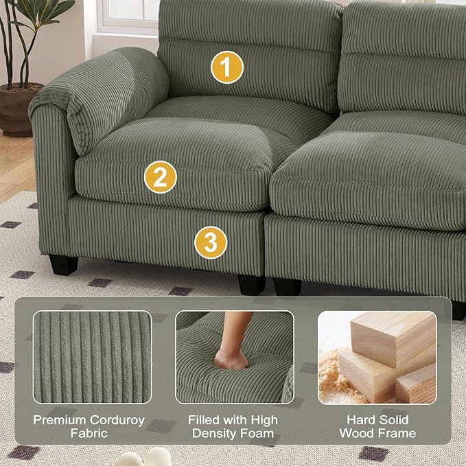 HAOMARKETS Corduroy Sofa Set, Upholstered Loveseat