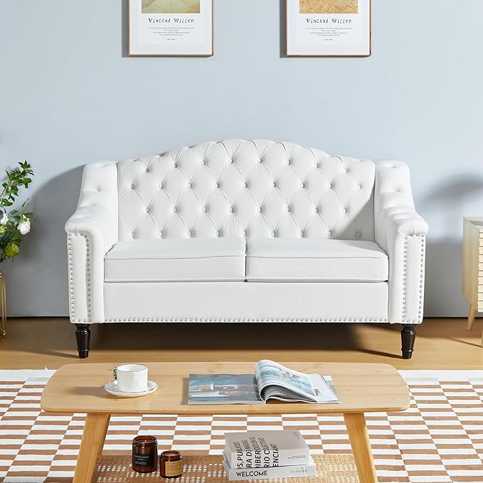 LEVNARY Chesterfield Loveseat Velvet, Upholstered Sofa